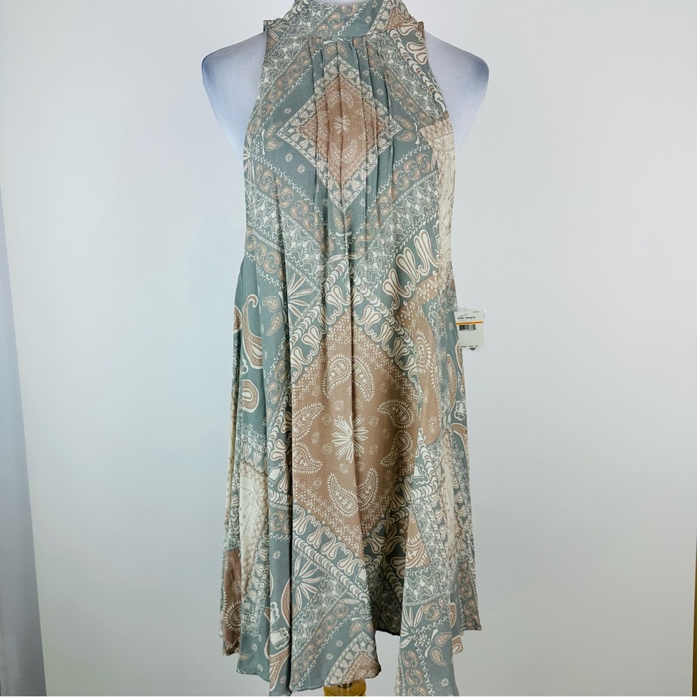 Free People Intimately Breaux Neutral Bohemian Print Satin Slip Dress Size Small